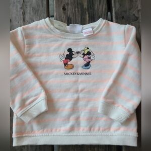 ZARA DISNEY SZ 12-18M VGUC PEACH stripe MINNIE MICKEY MOUSE KISS sweatshirt